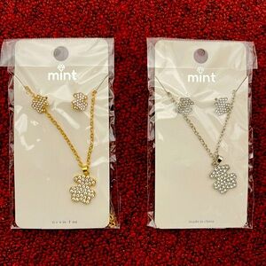 Mint Gold and Silver Teddy Bear Necklace Set